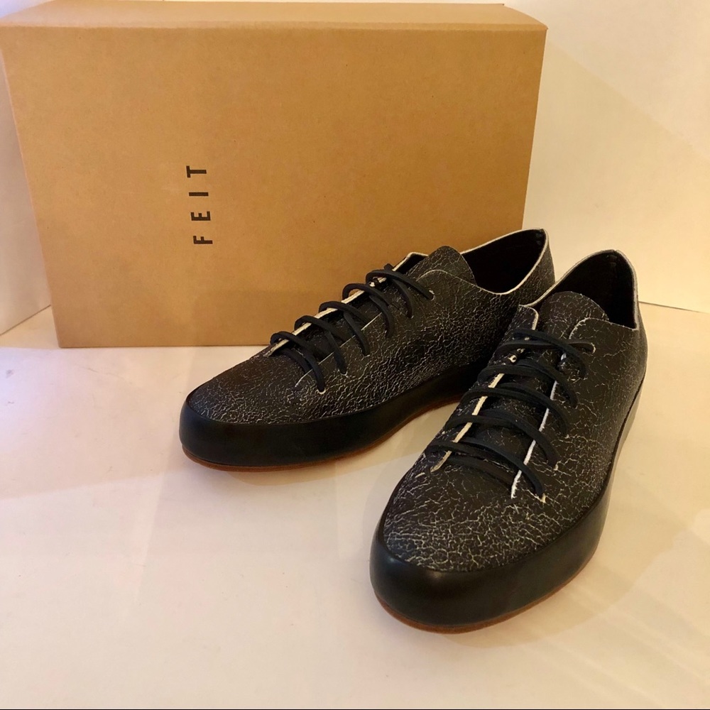 FEIT Hand Sewn Low Black Crackle Leather Sz EU 39 - Picture 6 of 9